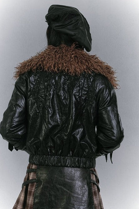 Fur Collar Faux Leather Padded Jacket