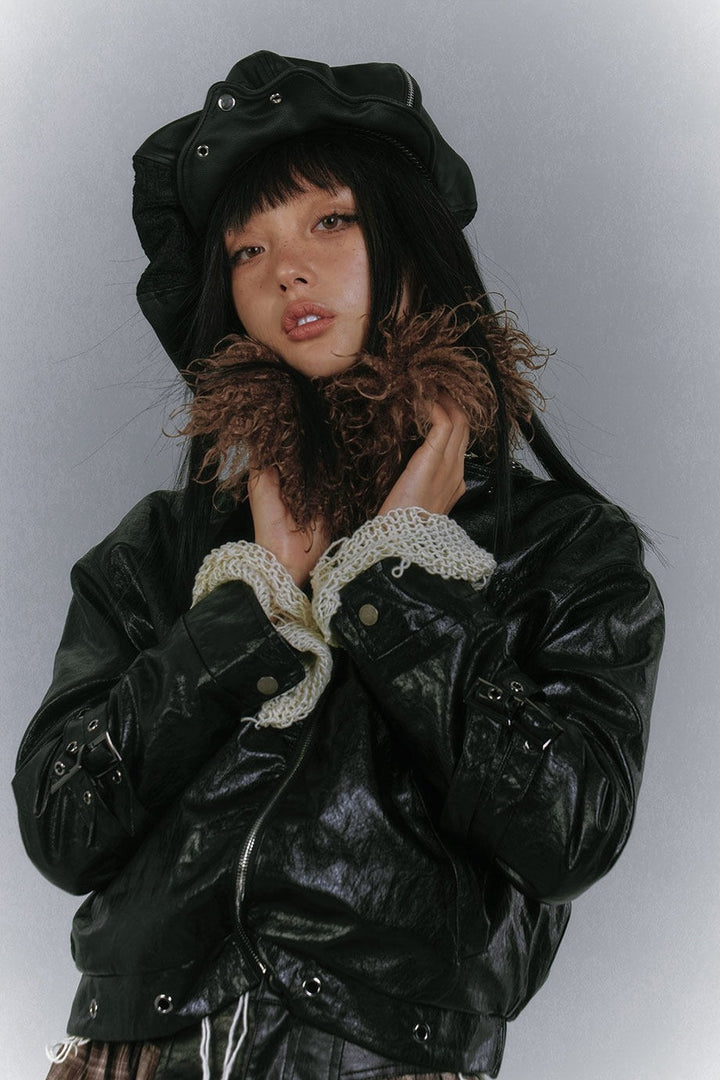 Fur Collar Faux Leather Padded Jacket