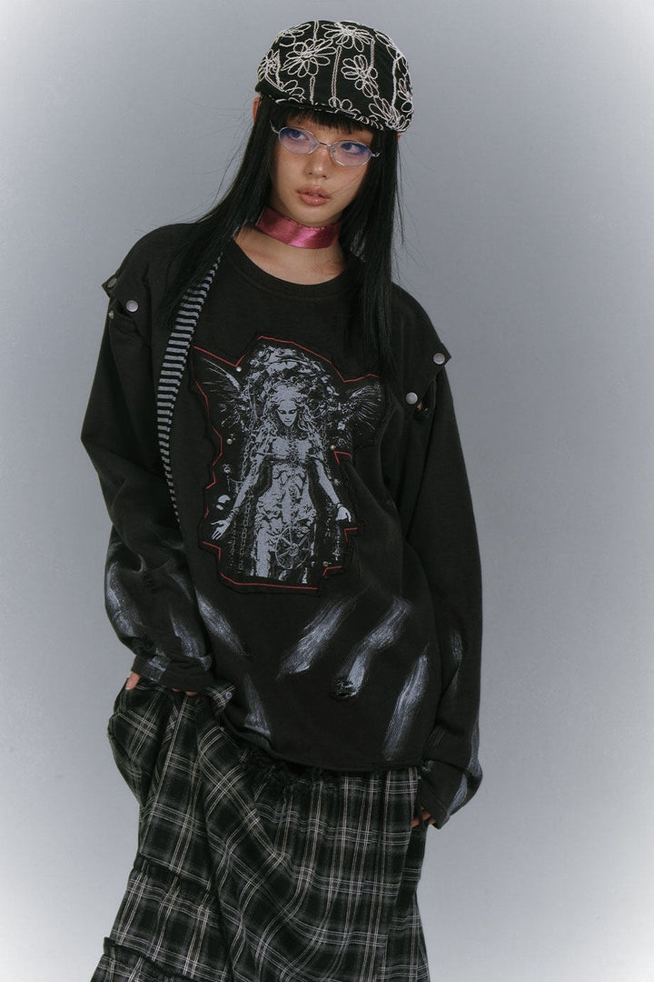 Angel Patch Snap Shoulder Sweatshirt