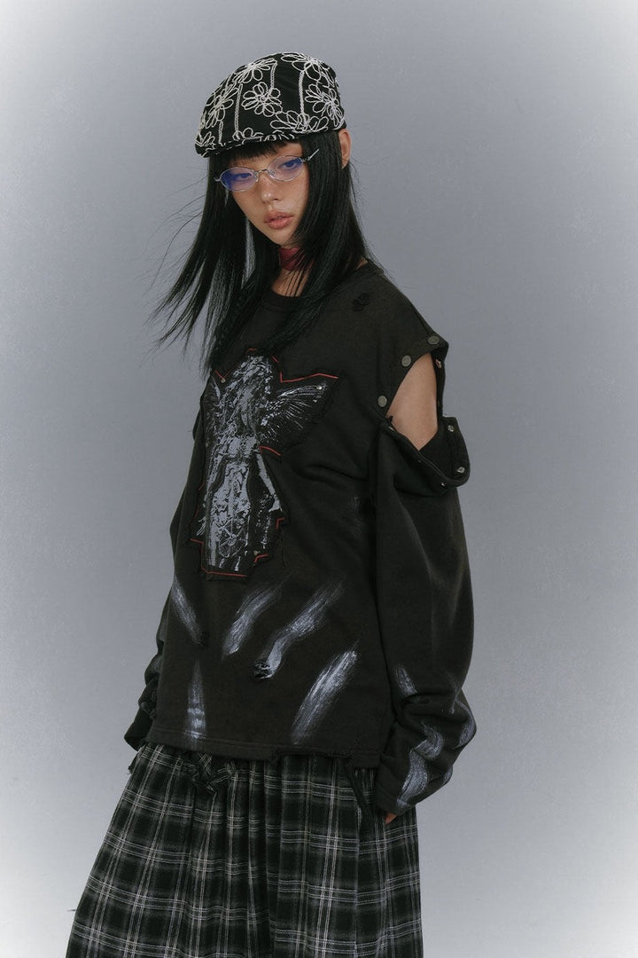 Angel Patch Snap Shoulder Sweatshirt