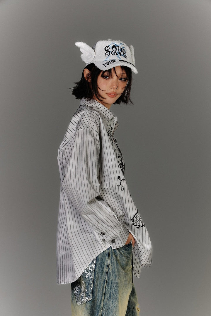 Graffiti Pinstripe Oversized Shirt