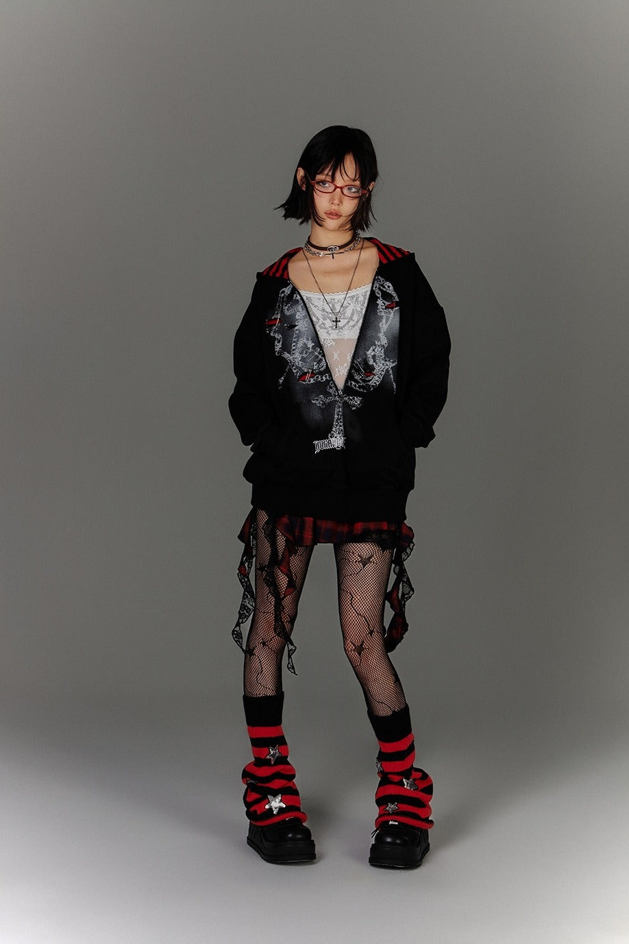 Striped Hood Faux Two-Piece Hoodie