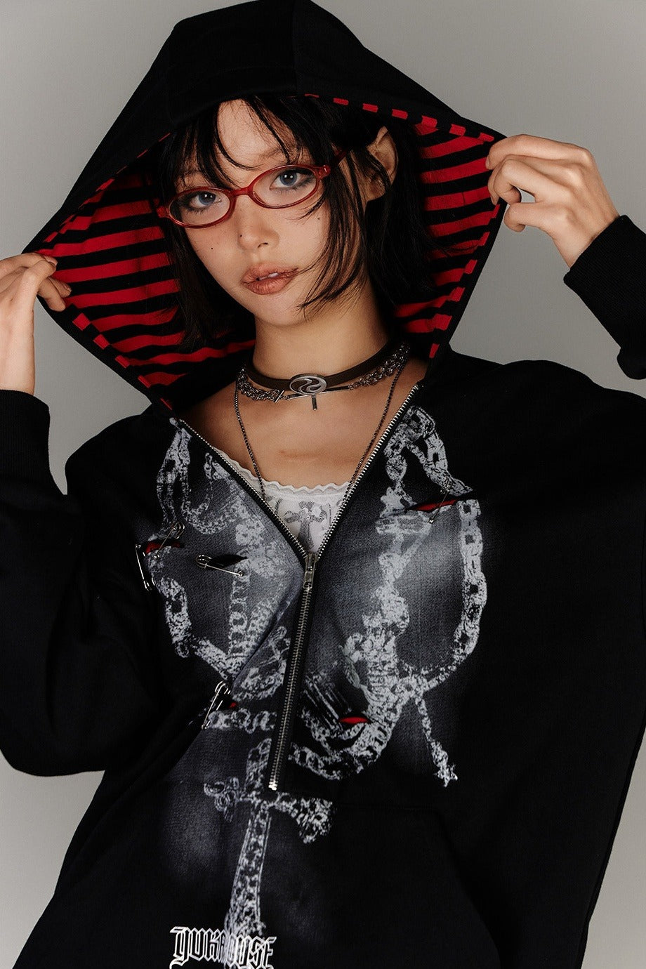 Striped Hood Faux Two-Piece Hoodie