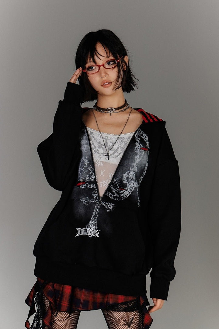 Striped Hood Faux Two-Piece Hoodie