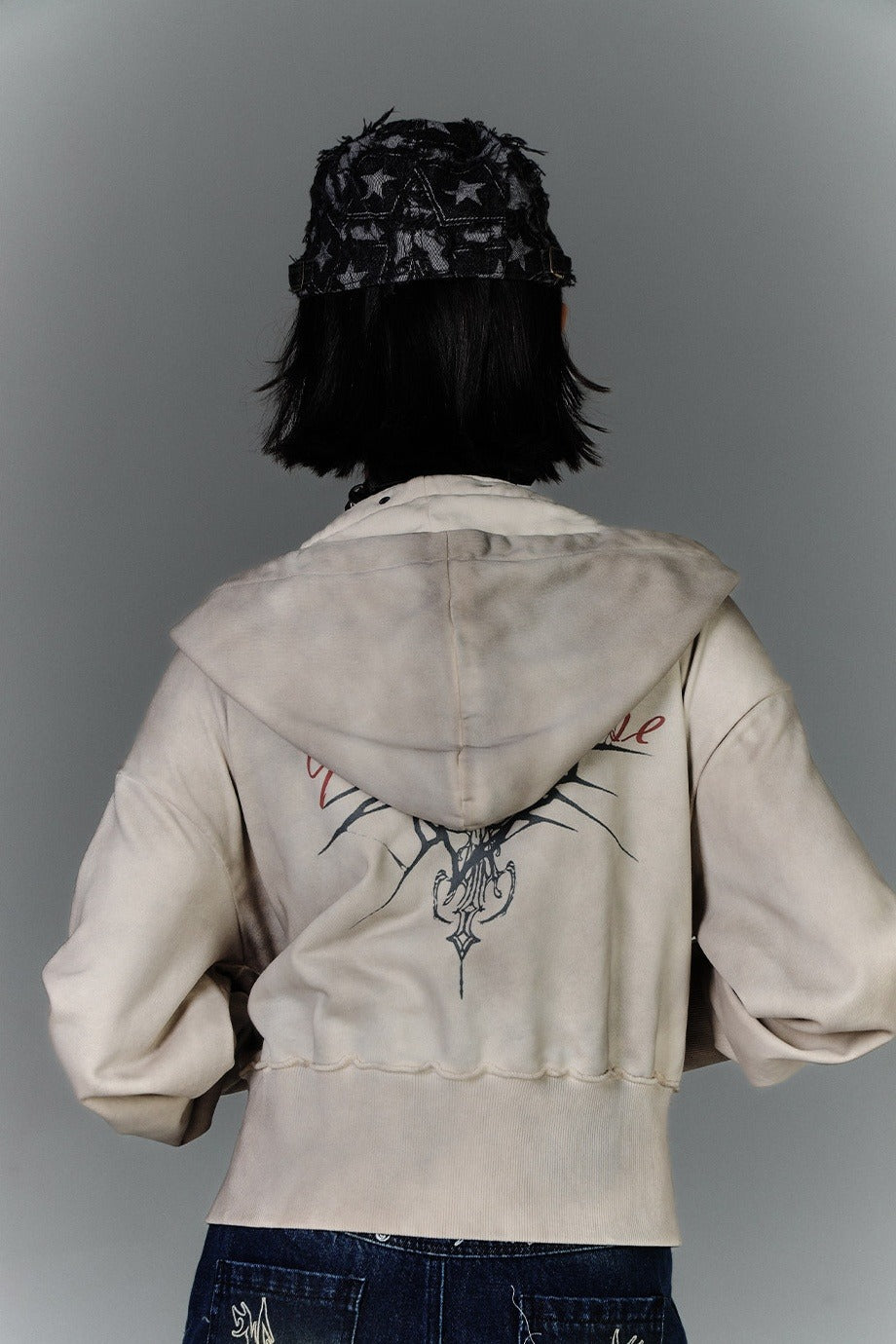 Buckle Collar Cropped Zip Hoodie