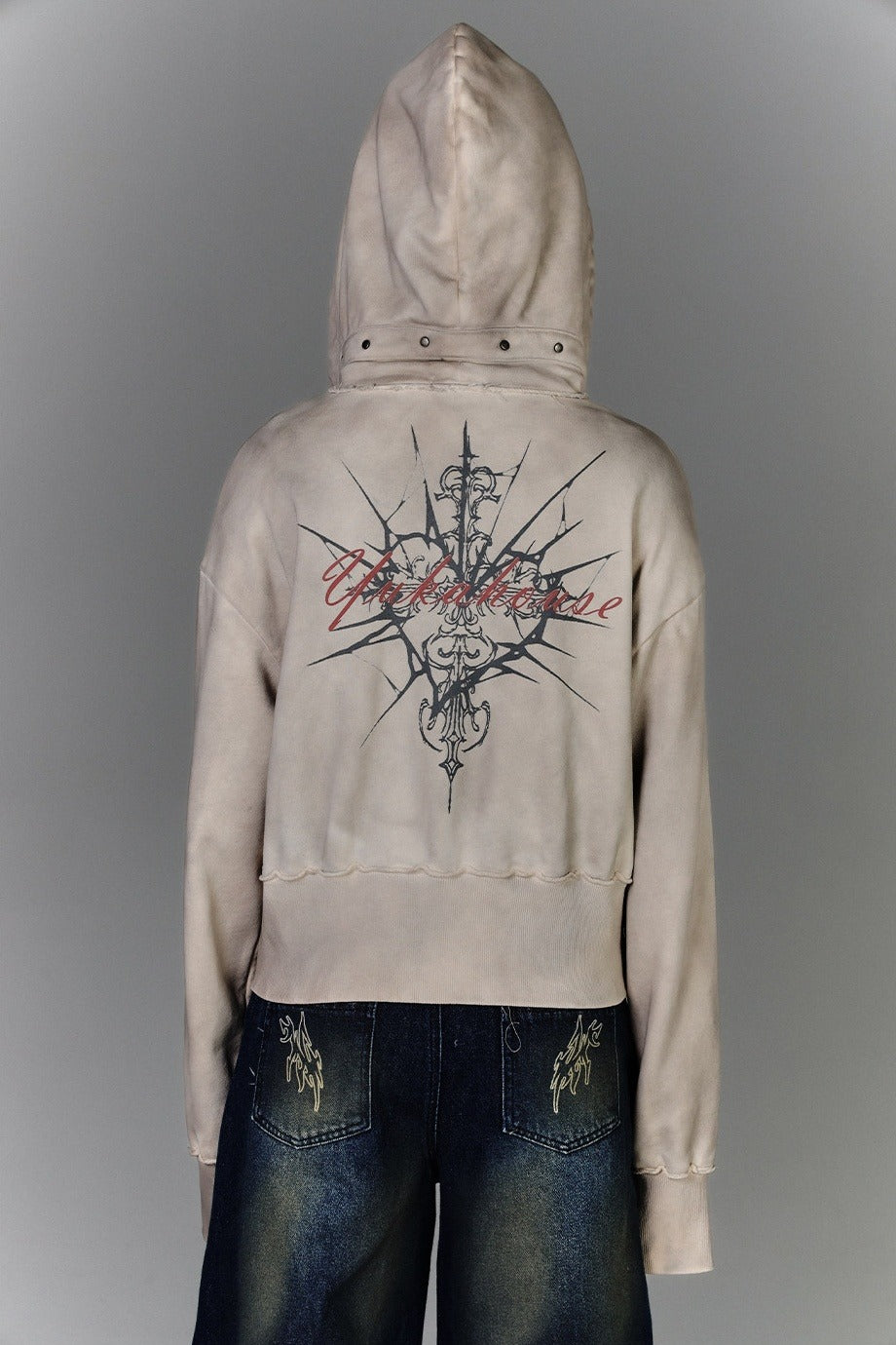 Buckle Collar Cropped Zip Hoodie