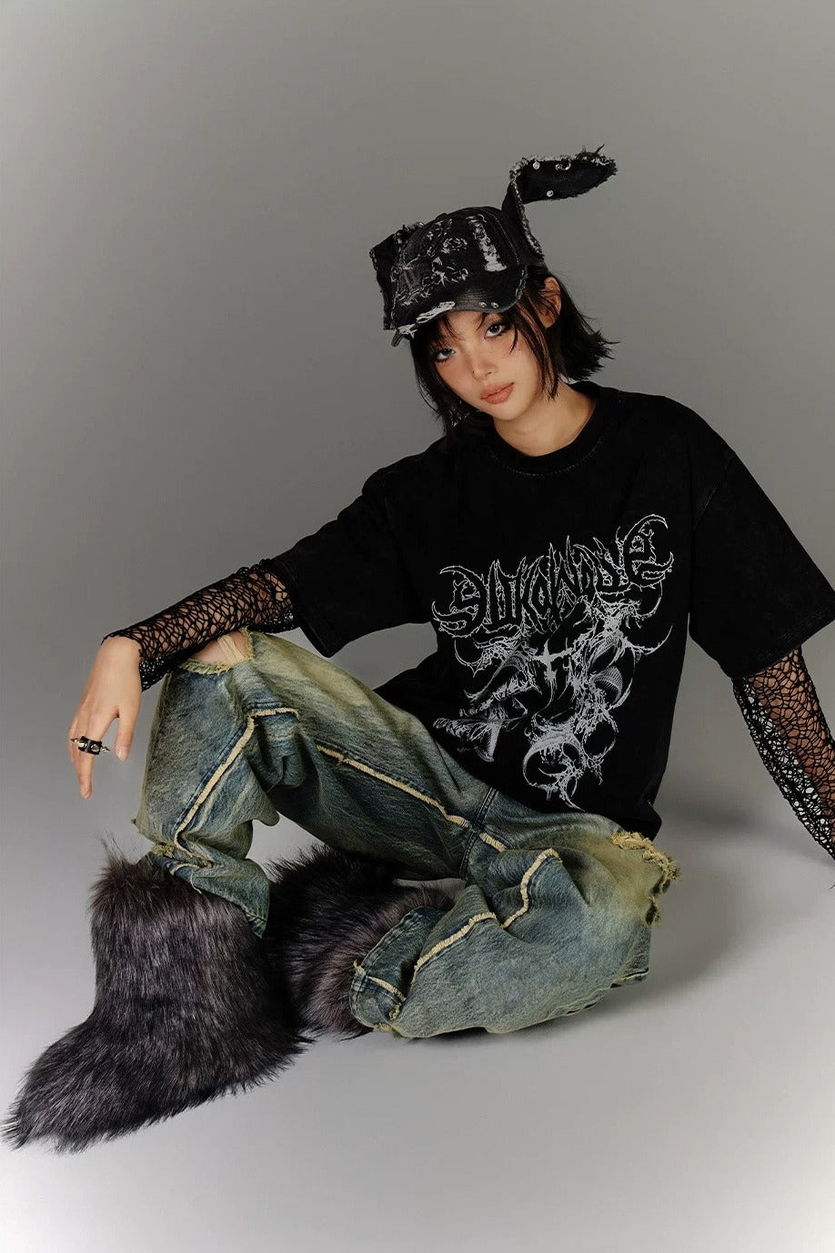 Lace Up Distressed Wide Leg Jeans