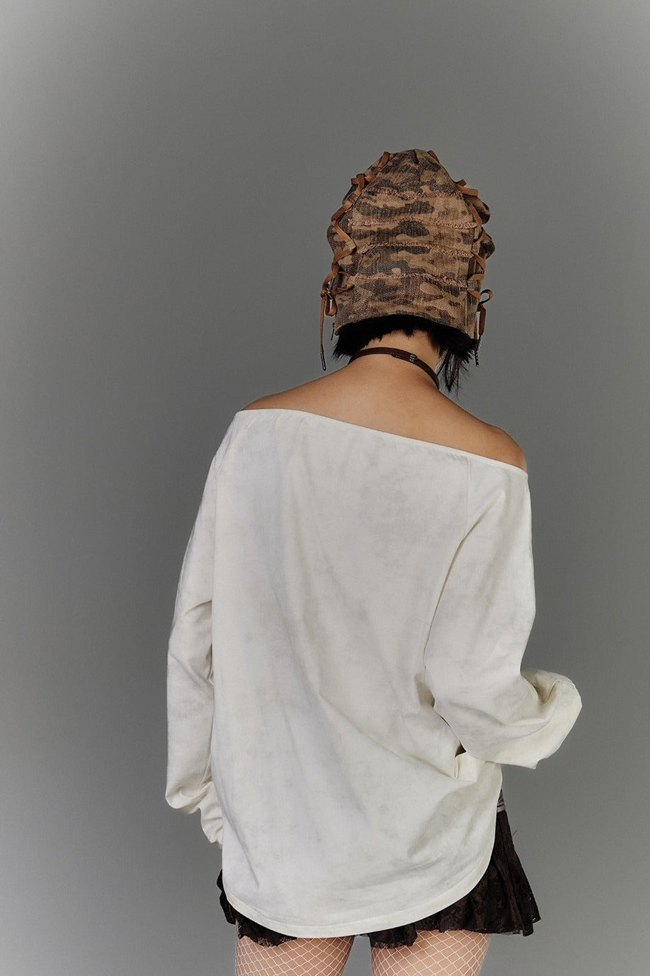 Off-Shoulder Henley Print Longsleeve