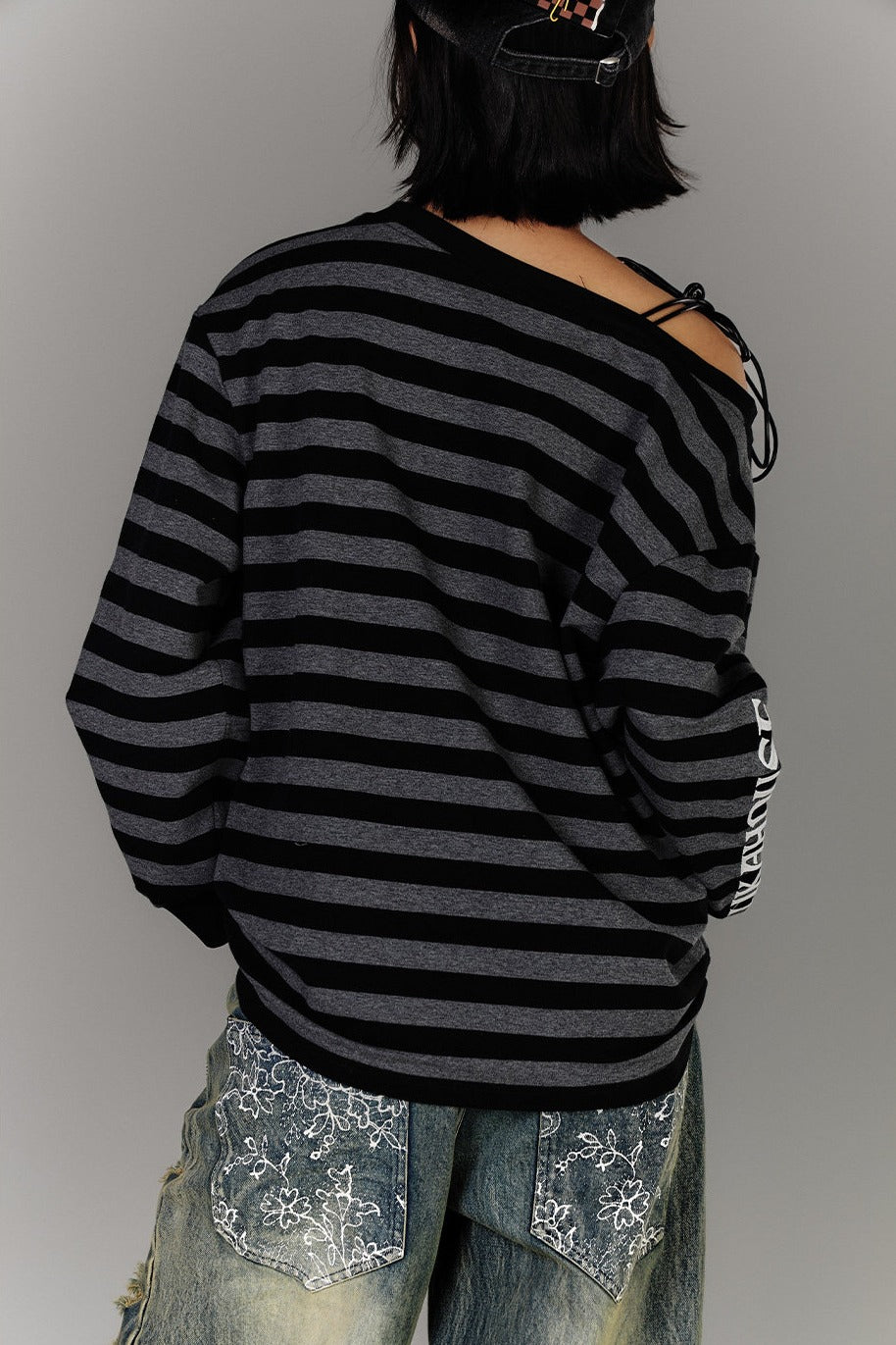 Reaper Print Striped Off-Shoulder Top