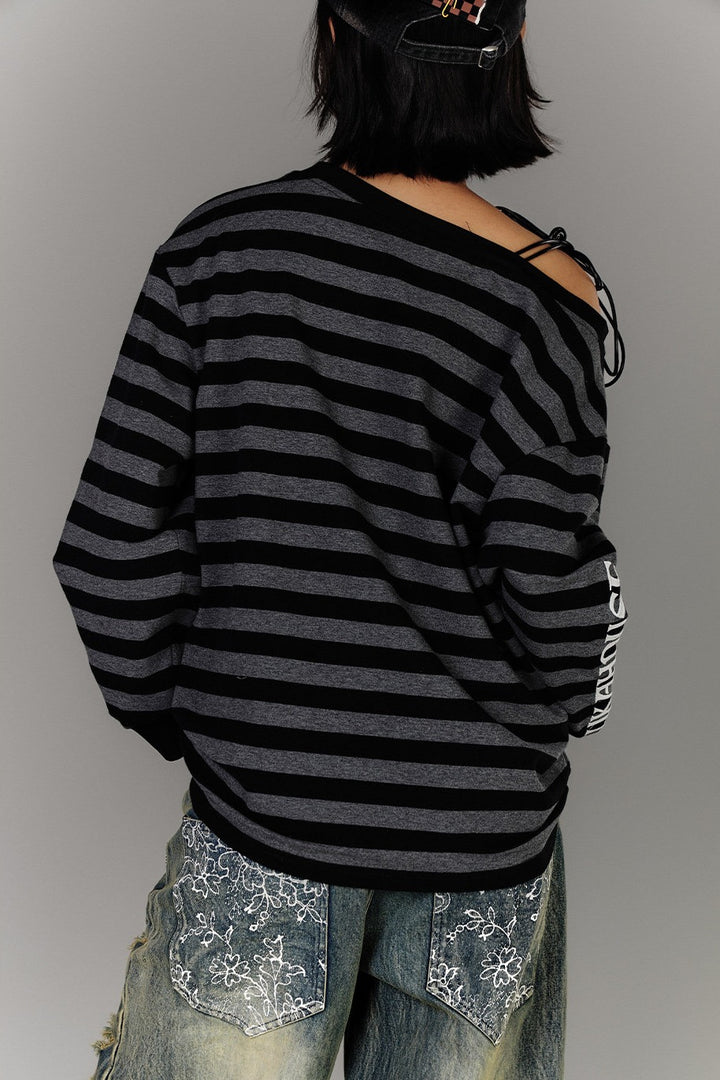 Reaper Print Striped Off-Shoulder Top