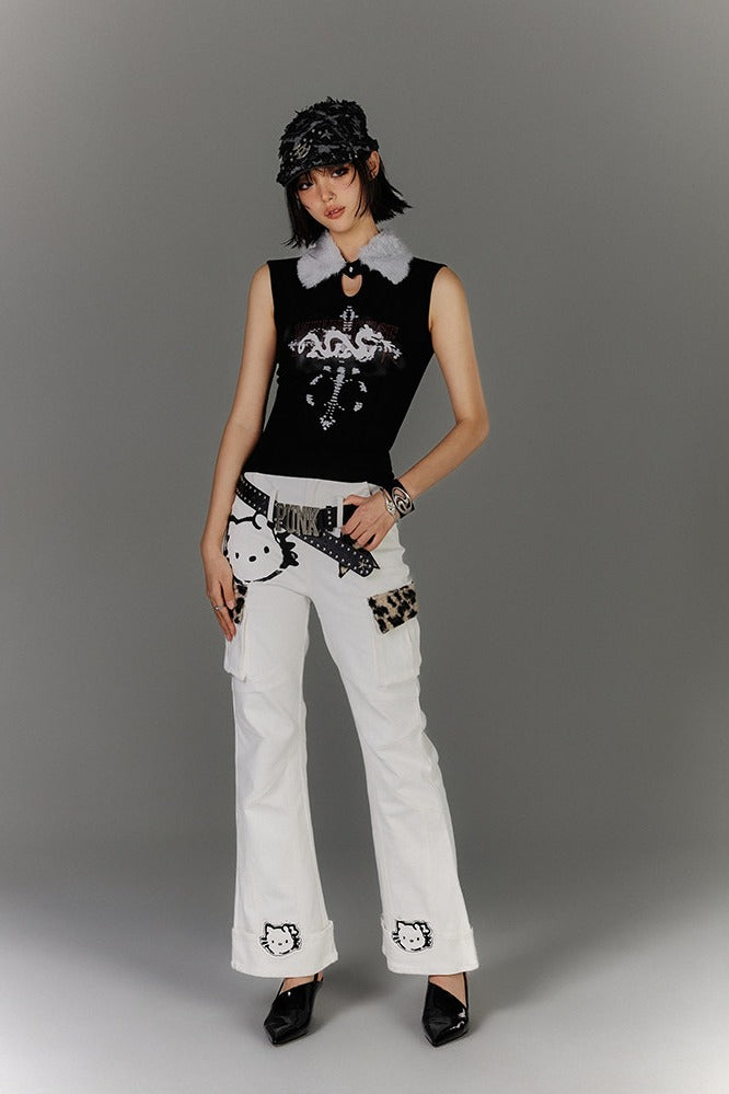 Fur Collar Keyhole Rib Tank