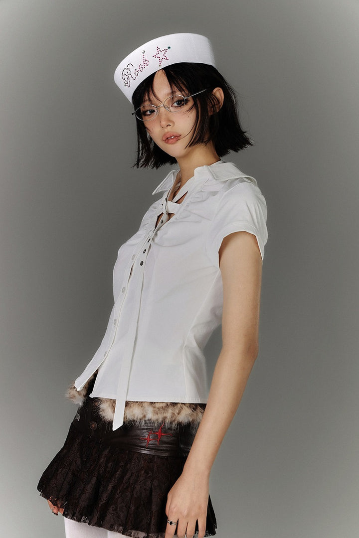 Butterfly Lace Back Buckle Strap Shirt