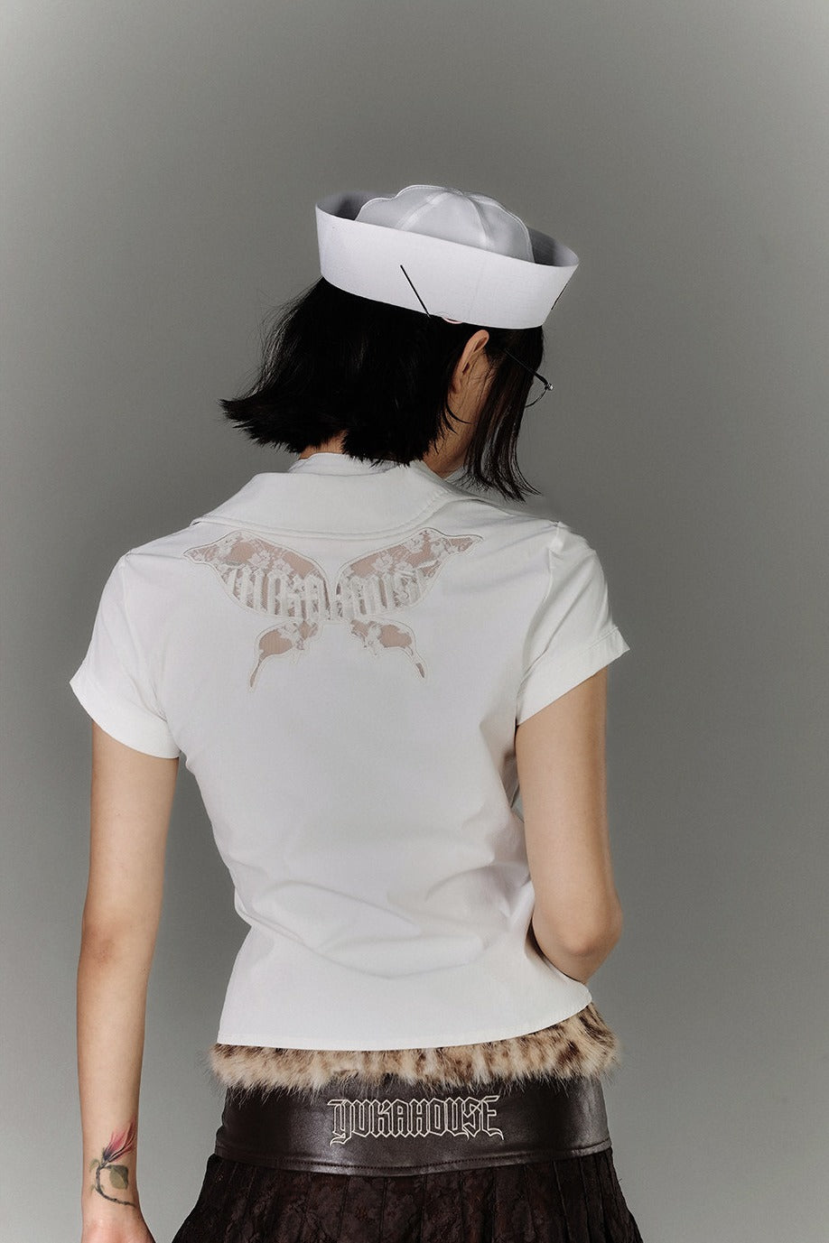 Butterfly Lace Back Buckle Strap Shirt