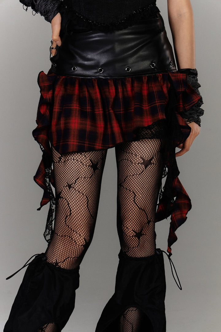 Asymmetric Plaid Ruffle Mini Skirt