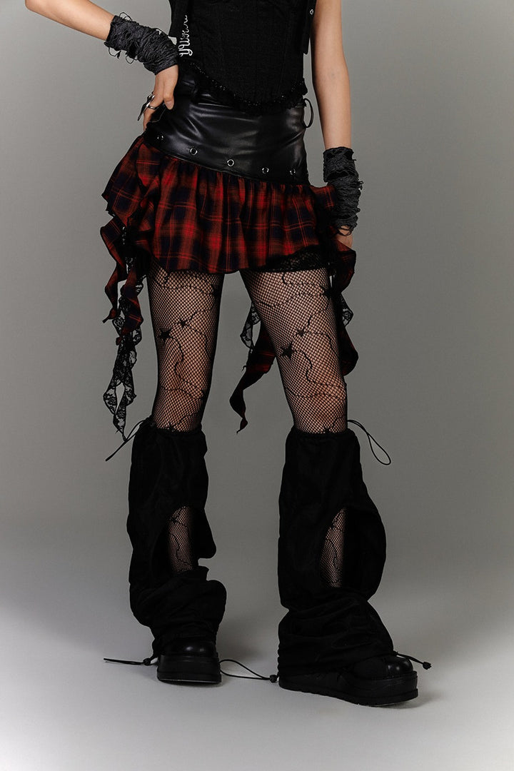 Asymmetric Plaid Ruffle Mini Skirt