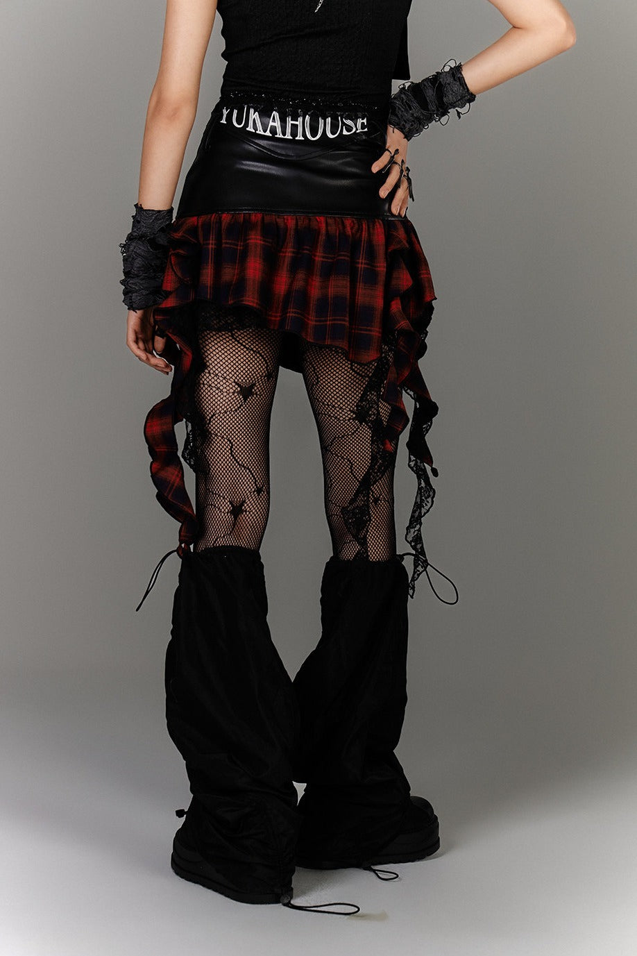 Asymmetric Plaid Ruffle Mini Skirt