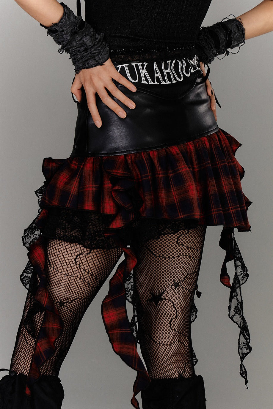 Asymmetric Plaid Ruffle Mini Skirt