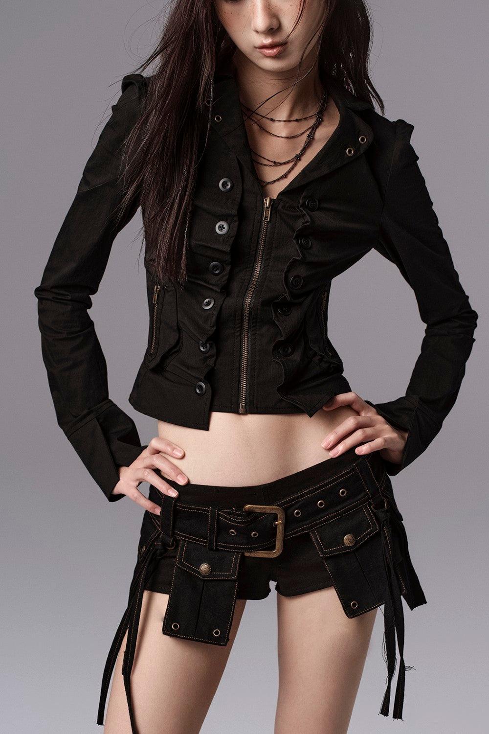 Slim Button Zip-Up Jacket