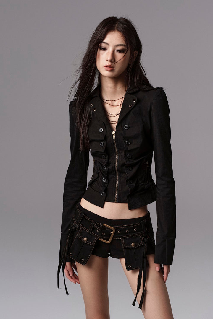 Slim Button Zip-Up Jacket