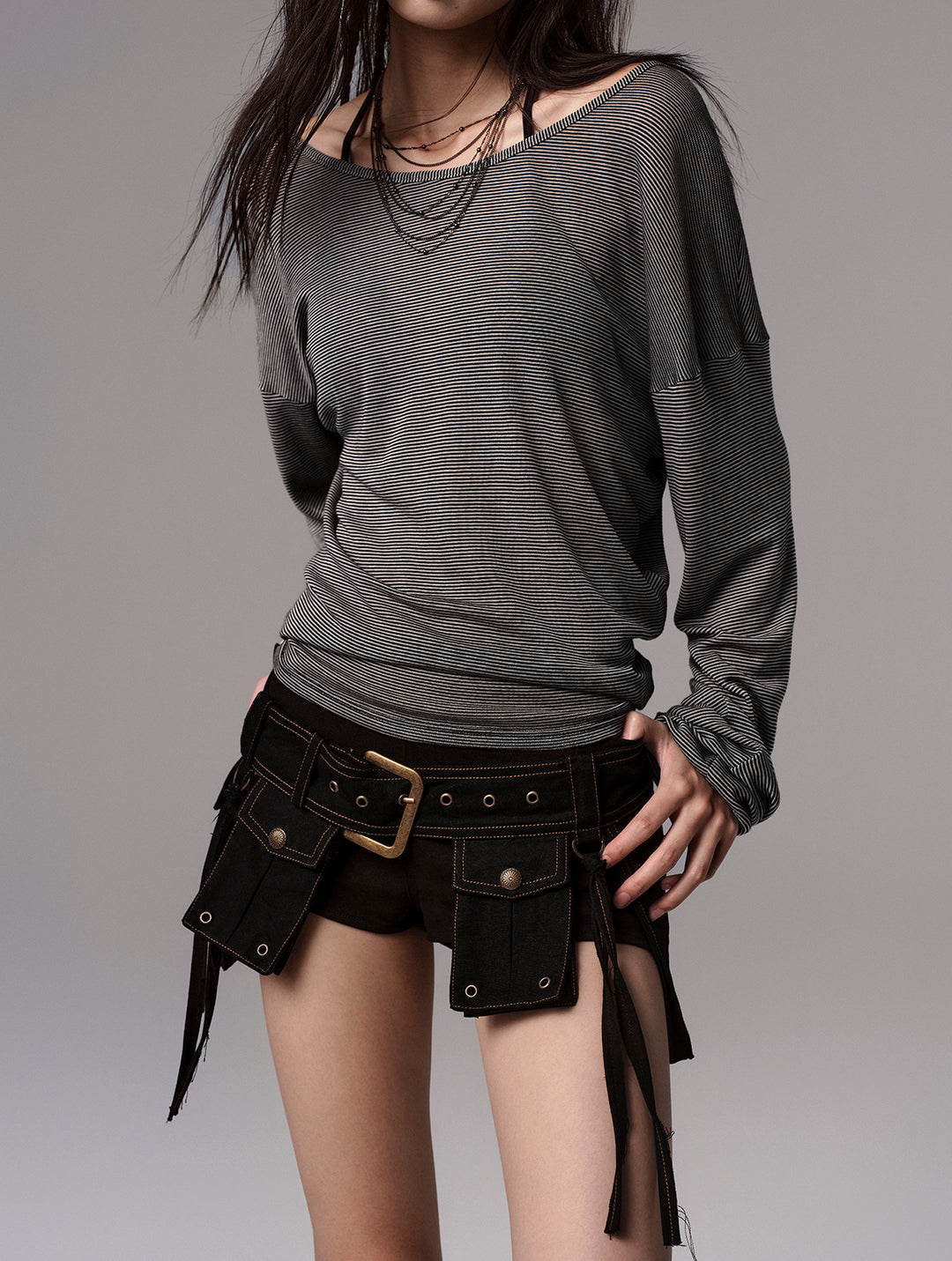 Loose Ruched Stripe Shirt