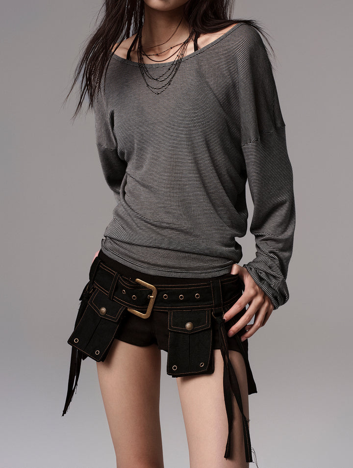Loose Ruched Stripe Shirt