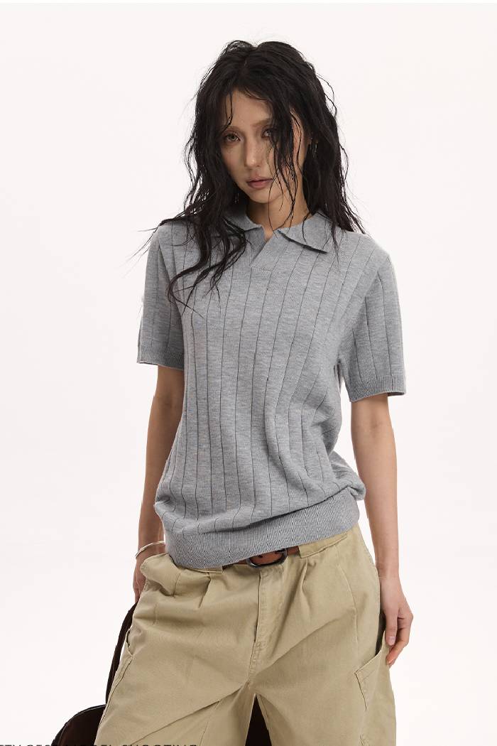 Ribbed Knit Polo