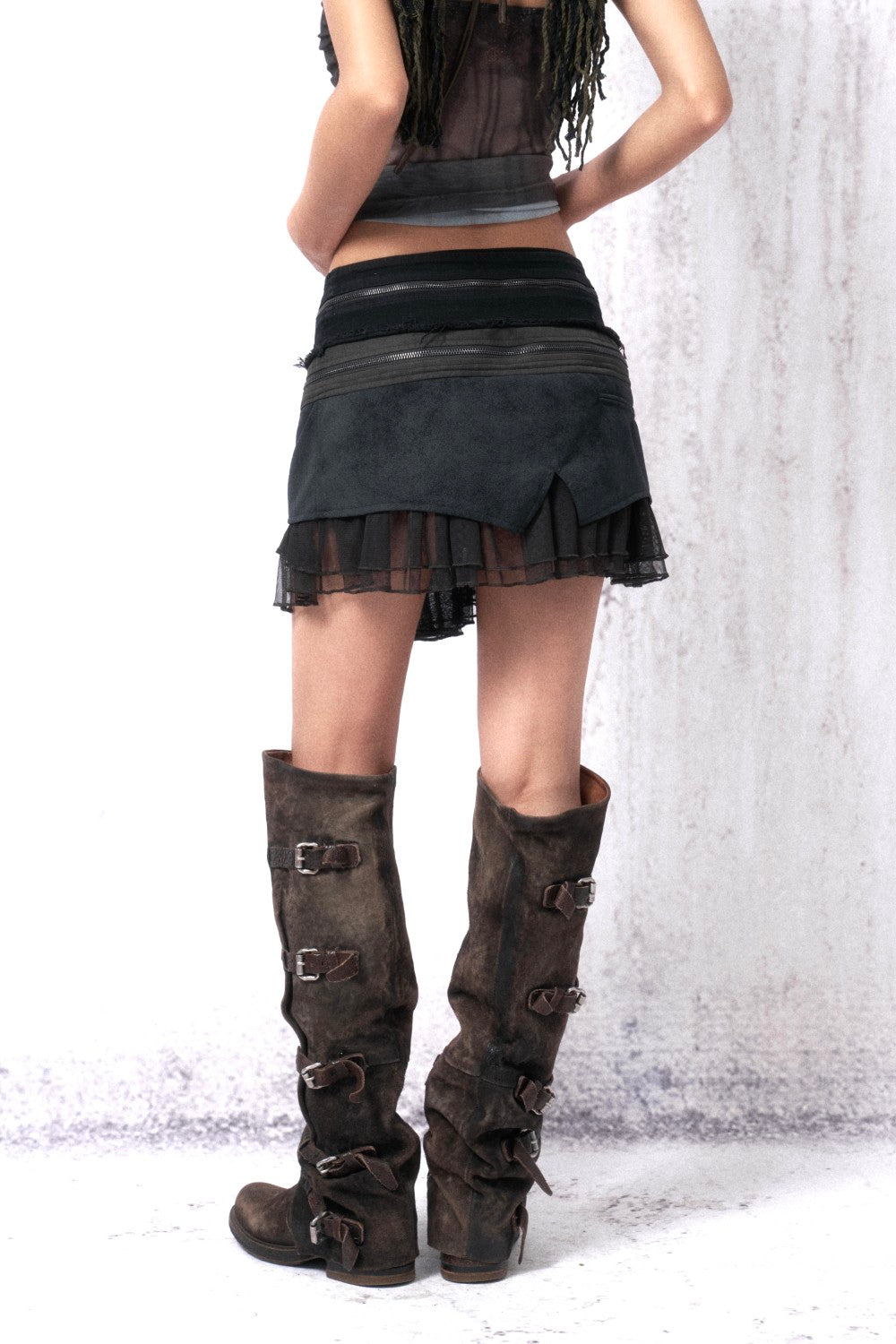 Lace-Up Layered Rift Skirt