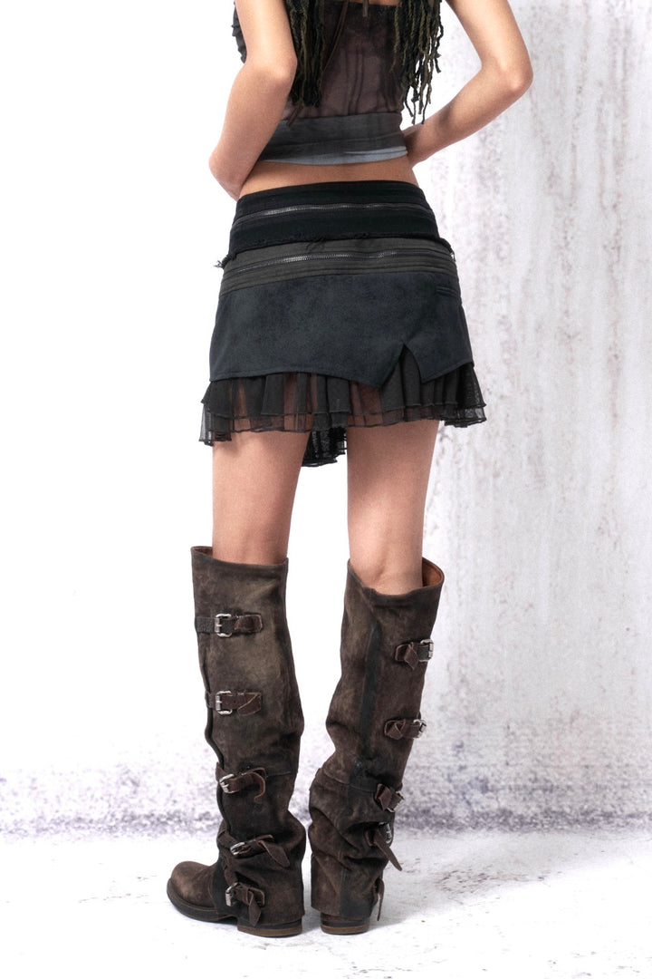 Lace-Up Layered Rift Skirt