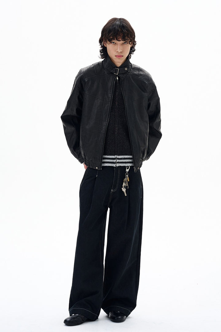 Leather Buckle Collar Jacket