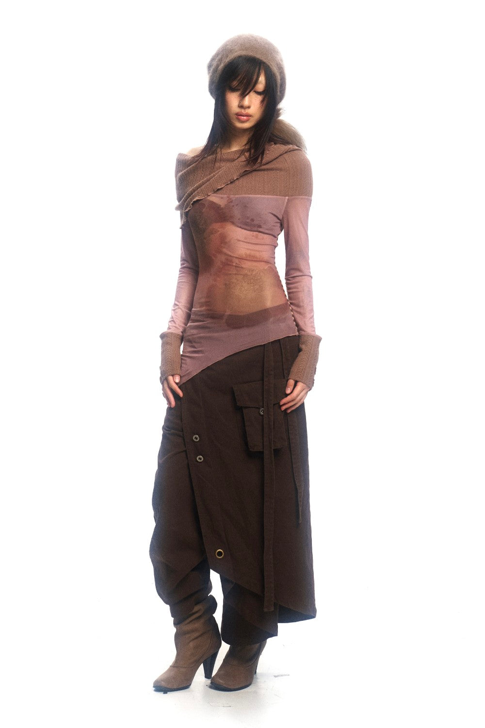 【THE MOZZ】Nice Wrap Skirt Pants Low Classic Layered wrap skirt pants - Grey | LOW24UMPT0700001
