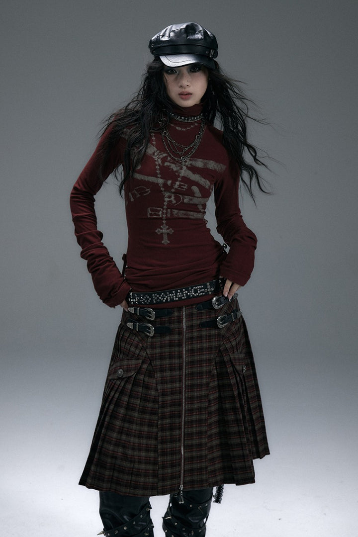 Buckled Plaid Skirt