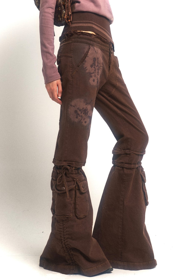 Distressed Cargo Flare Pants