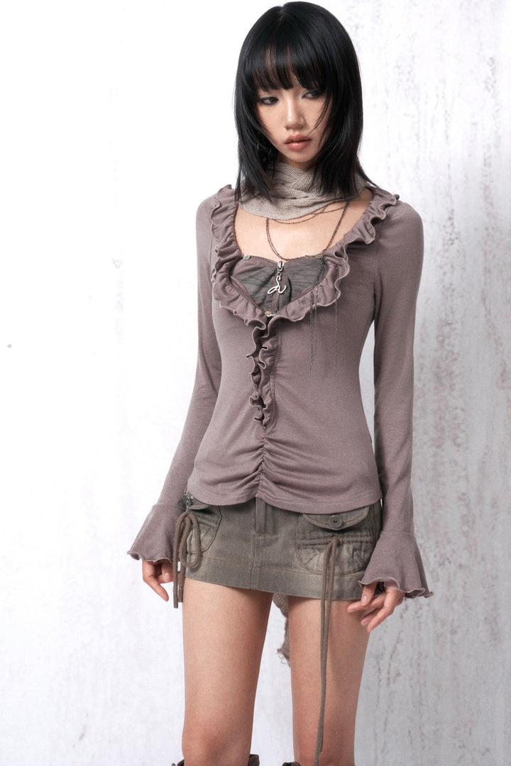 Mauve Ruffled Two-Piece Shirt