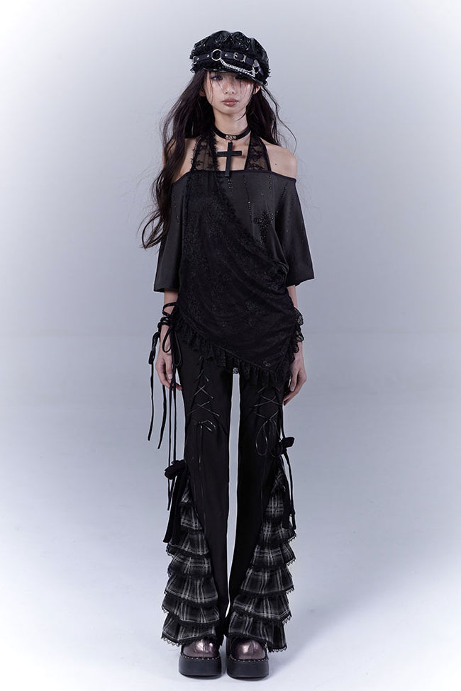 Lace Overlay Off-Shoulder Shirt