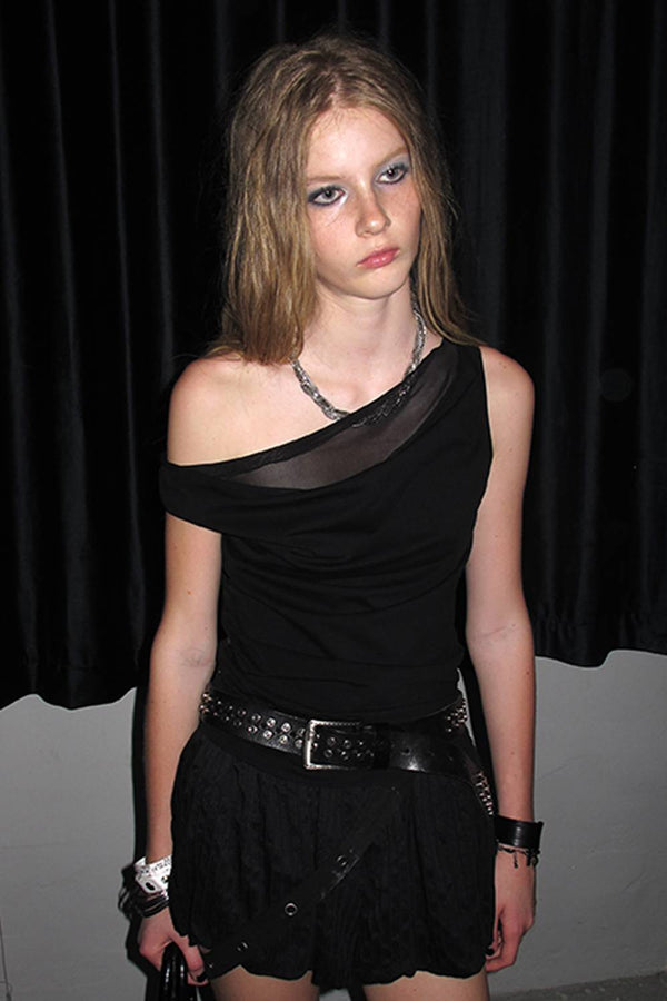 Draped Mesh Top
