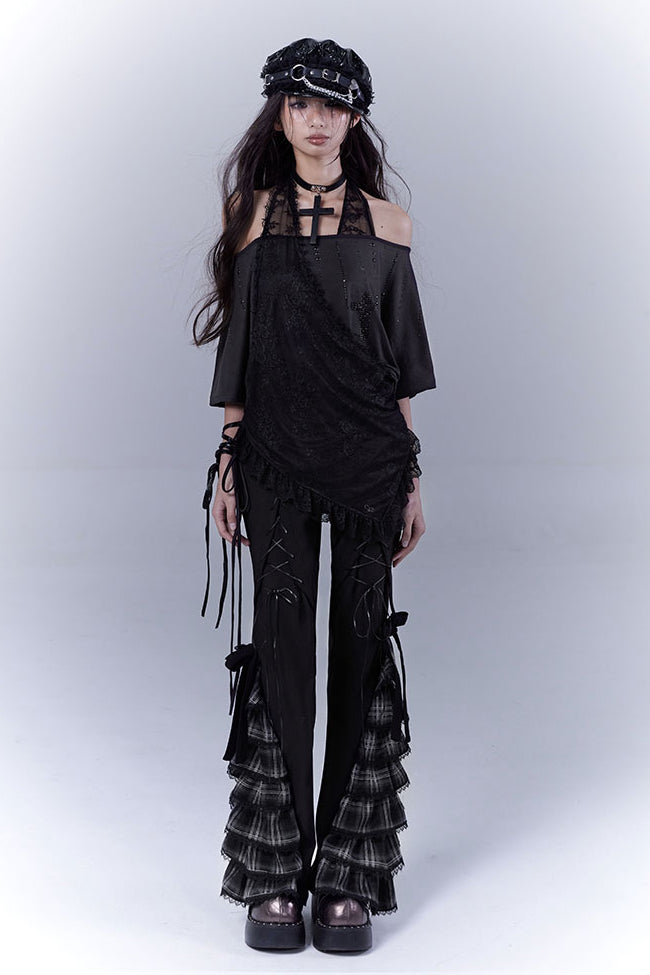 Corset Ribbon Ruffle Pants