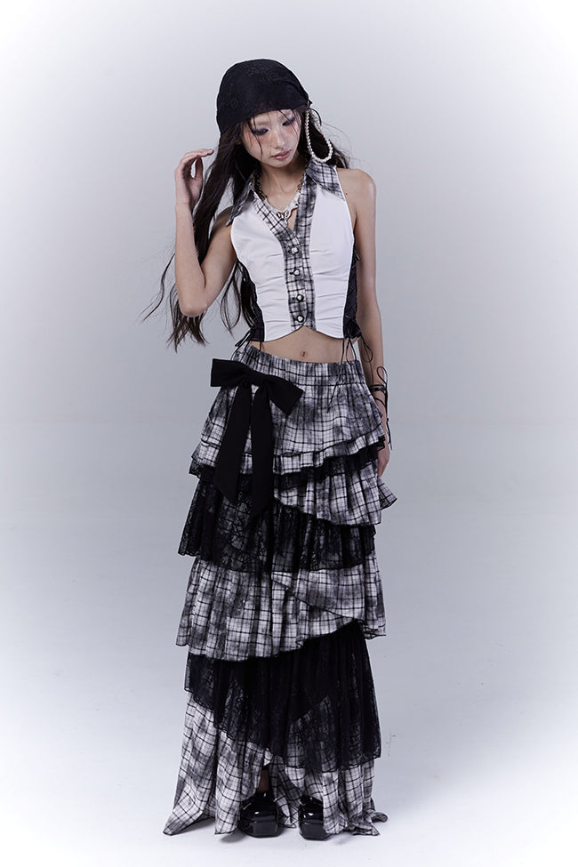 Plaid Collared Corset Vest
