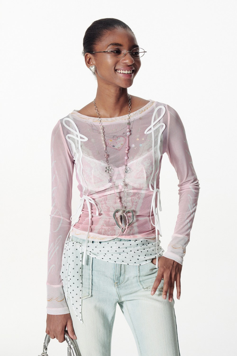 Ruched Ribbon Mesh Shirt