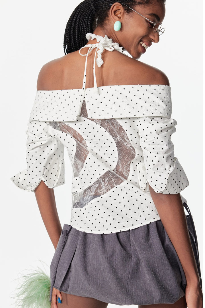 Off-Shoulder Pinstripe Blouse