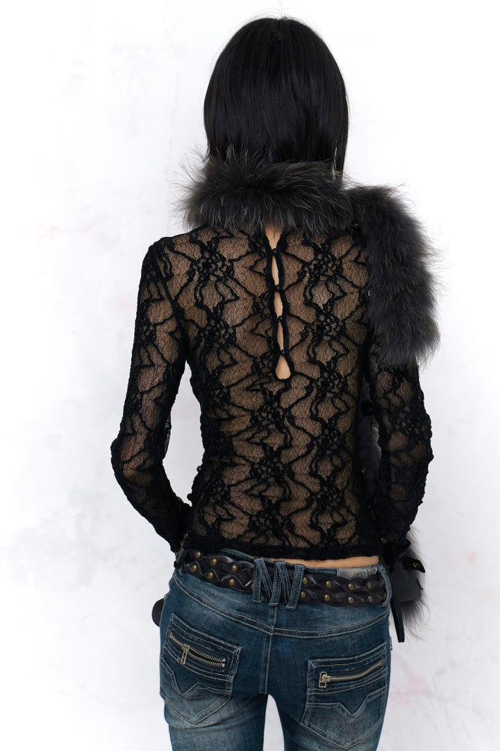 Black Lace Turtleneck Top
