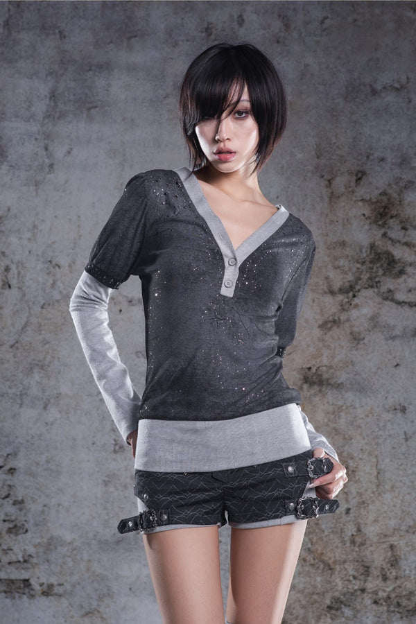 Split Ribbon V-Neck Top