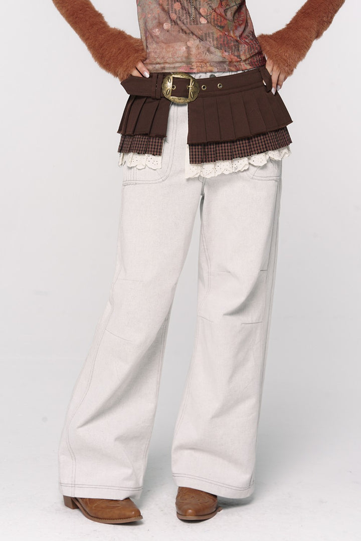 Brown Pleat Overlay Skirt