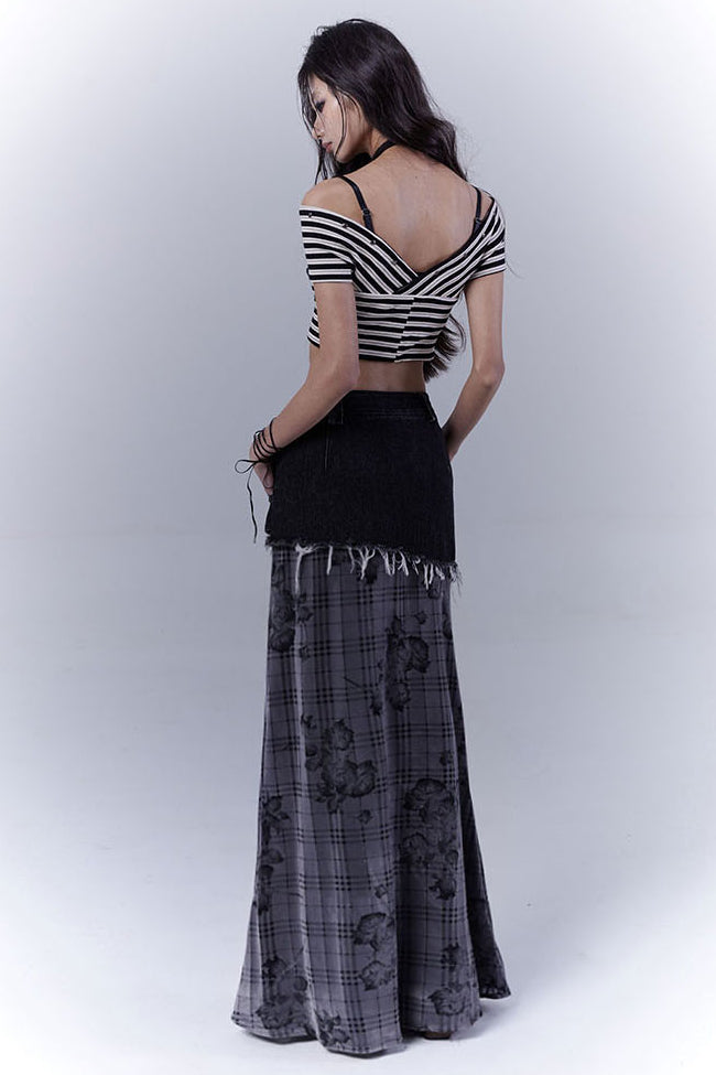 Plaid Rose Denim Skirt