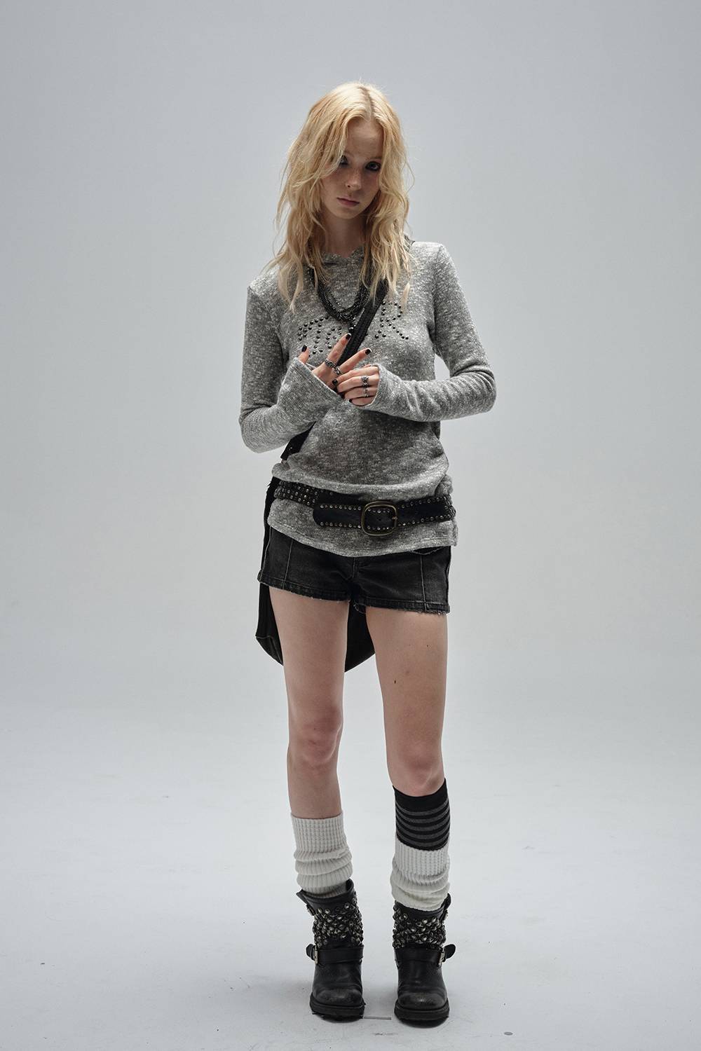 Studded Detail Knit Hoodie