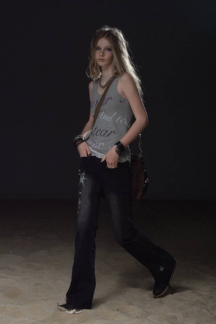 Black Graphic Bootcut Jeans