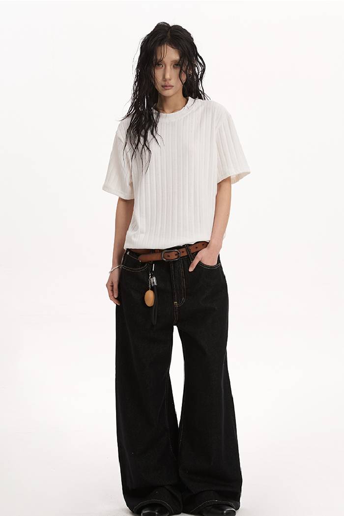 Slim Ribbed Knit Tee