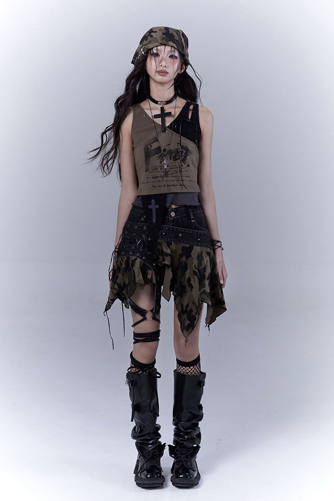 Asymmetric Olive Cross Top