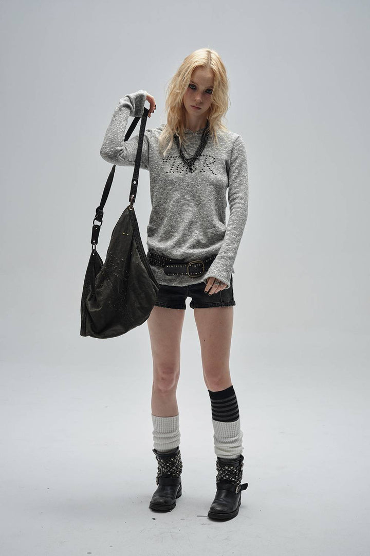 Studded Detail Knit Hoodie