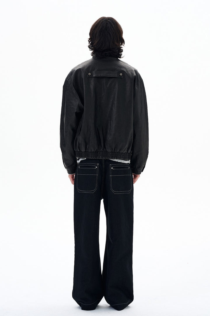 Leather Buckle Collar Jacket