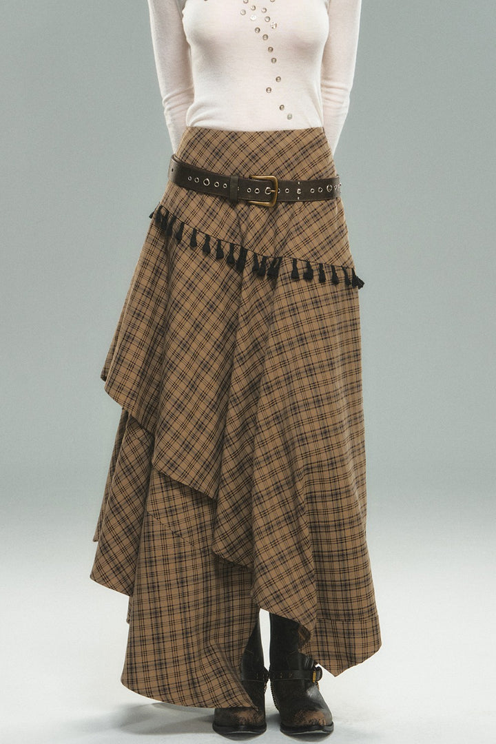 Layered Plaid Maxi Skirt